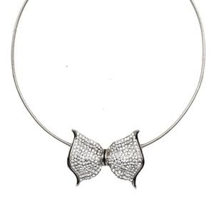 Silver Rhinestone Pave Bow Choker Necklace